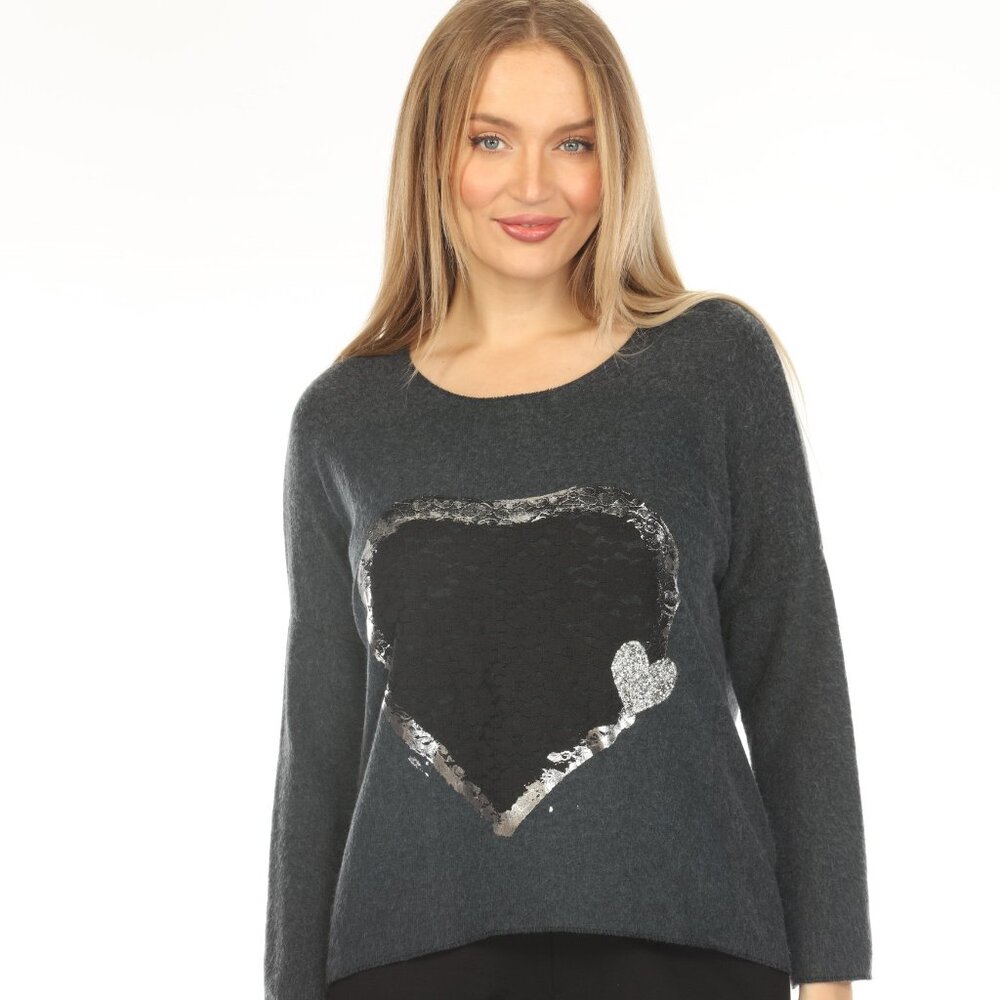 Charcoal cozy heart designed sweater Top
